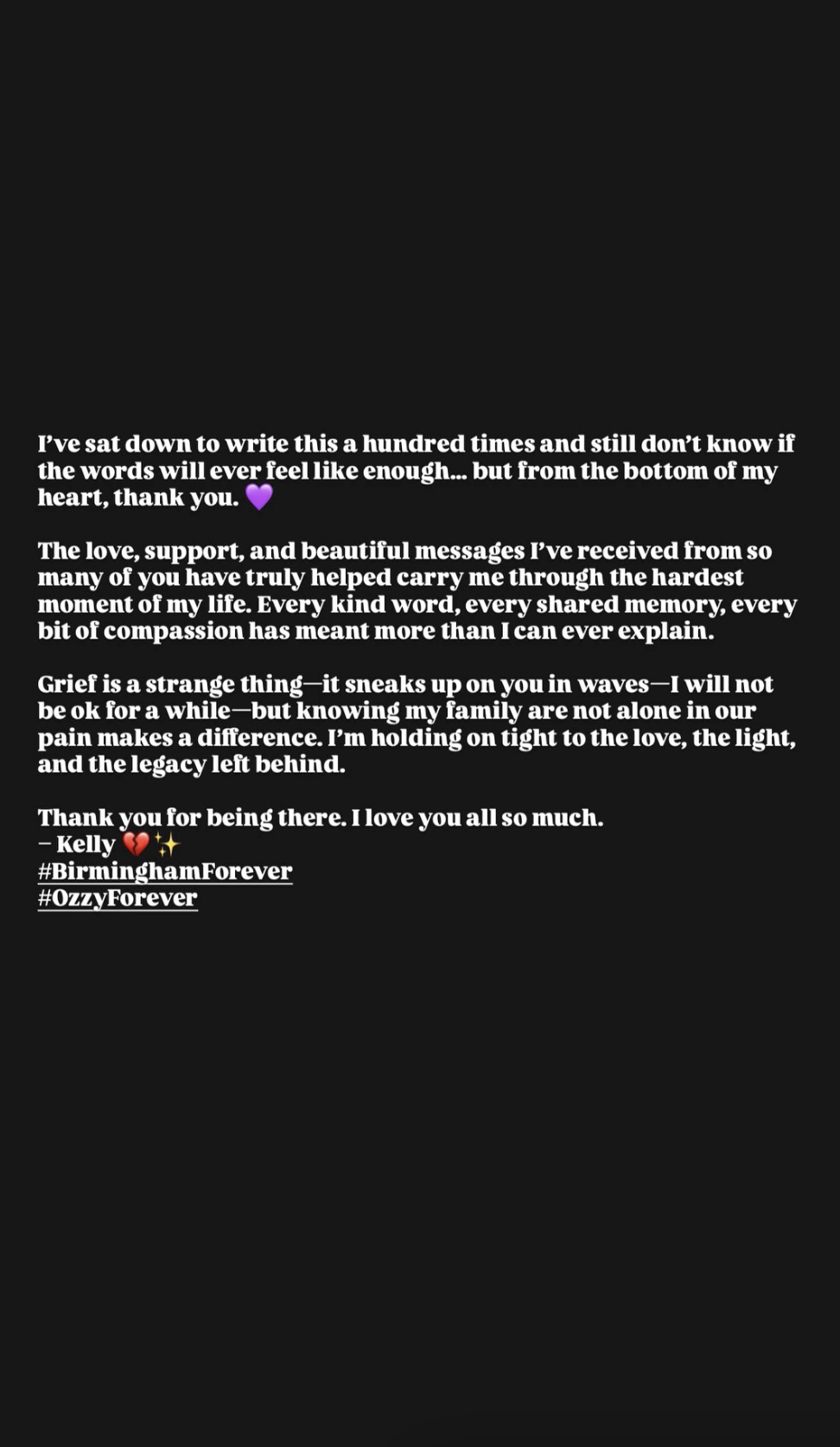 Kelly Osbourne Shares Message for Fans After Dad Ozzy's Death