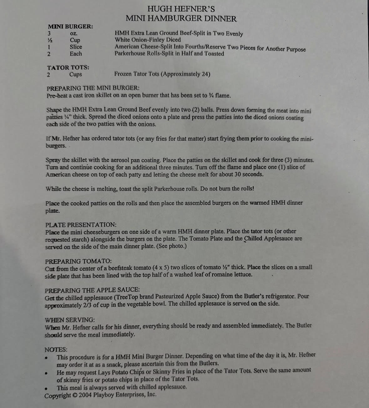 Marston Hefner Shares Dad’s Ultra Specific Cheeseburger Menu
